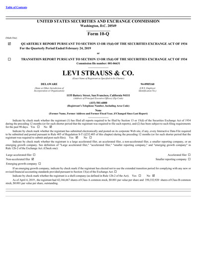 Thumbnail Levi Strauss & Co. Quarterly Report 2019-q1