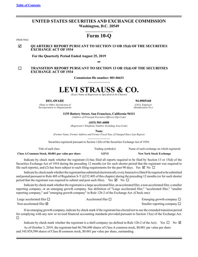 Thumbnail Levi Strauss & Co. Quarterly Report 2019-q3