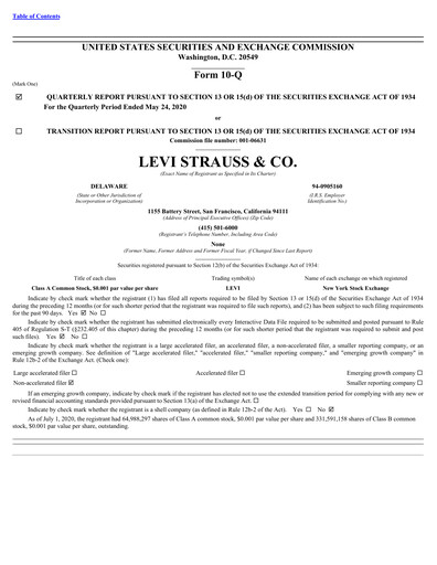 Thumbnail Levi Strauss & Co. Quarterly Report 2020-q2