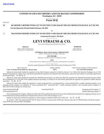 Thumbnail Levi Strauss & Co. Quarterly Report 2021-q1