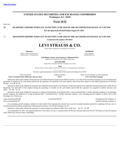 Thumbnail Levi Strauss & Co. Quarterly Report 2021-q3