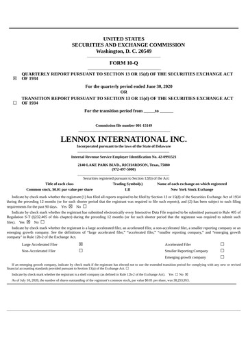 Thumbnail Lennox Quarterly Report 2020-q2