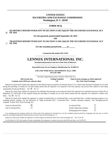 Thumbnail Lennox Quarterly Report 2023-q3