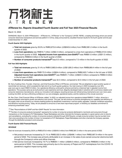 Thumbnail ATRenew Quarterly Report 2023-q4