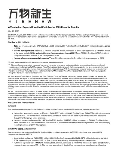 Thumbnail ATRenew Quarterly Report 2025-q1