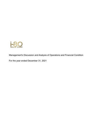 Thumbnail i-80 Gold Financial Report 2021
