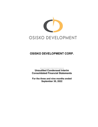 Thumbnail Osisko Development Financial Statement 2022-q3