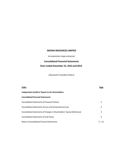 Thumbnail Skeena Resources Financial Statement 2013