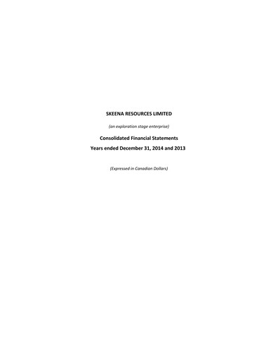 Thumbnail Skeena Resources Financial Statement 2014