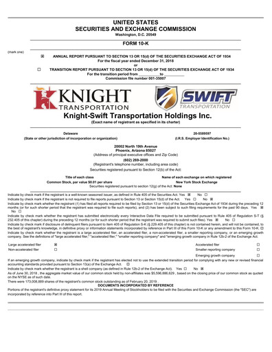 Thumbnail Knight-Swift Transportation
 Financial Report 2018