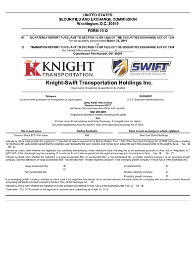 Thumbnail Knight-Swift Transportation
 Quarterly Report 2019-q1