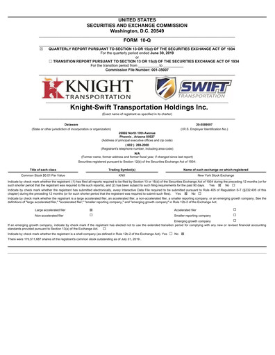 Thumbnail Knight-Swift Transportation
 Quarterly Report 2019-q2