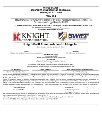 Thumbnail Knight-Swift Transportation
 Quarterly Report 2019-q3