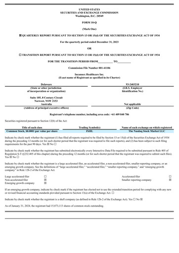 Thumbnail Incannex Healthcare Quarterly Report 2023-q4