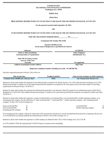 Thumbnail Incannex Healthcare Quarterly Report 2024-q3