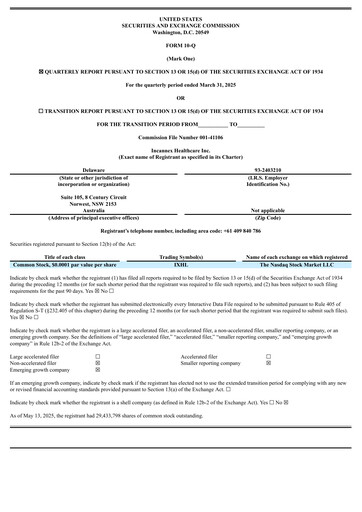 Thumbnail Incannex Healthcare Quarterly Report 2025-q1