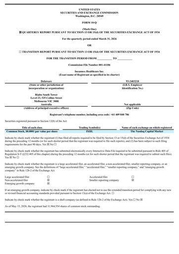 Thumbnail Incannex Healthcare Quarterly Report 2026-q1