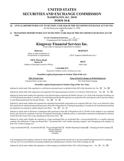 Thumbnail Kingsway Financial Services Annual Report 2018