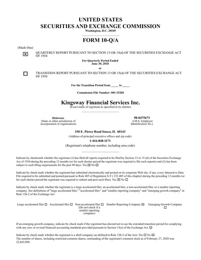 Thumbnail Kingsway Financial Services Quarterly Report 2018-q2