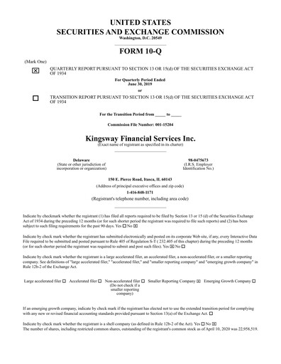 Thumbnail Kingsway Financial Services Quarterly Report 2019-q2