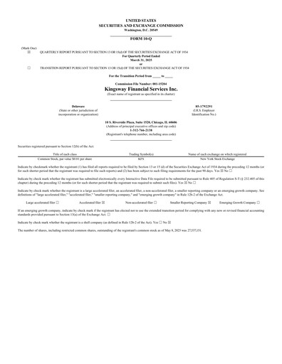 Thumbnail Kingsway Financial Services Quarterly Report 2025-q1