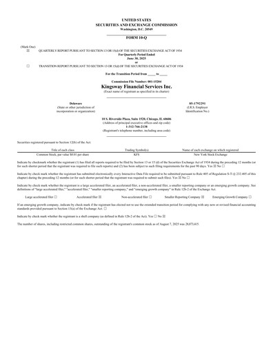 Thumbnail Kingsway Financial Services Quarterly Report 2025-q2