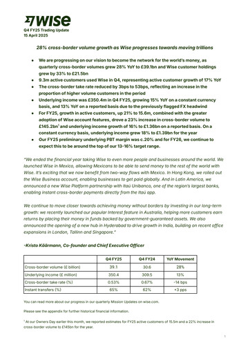 Vorschaubild Wise PLC
 Quartalsbericht 2025-q4