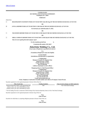Thumbnail Jinko Solar Annual Report 2022