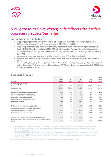 Thumbnail Viaplay Group Quarterly Report 2022-q2