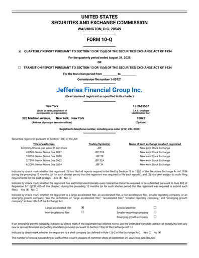 Thumbnail Jefferies Financial Group
 Quarterly Report 2025-q3