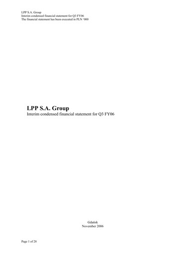 Miniature LPP SA Rapport trimestriel 2006-q3