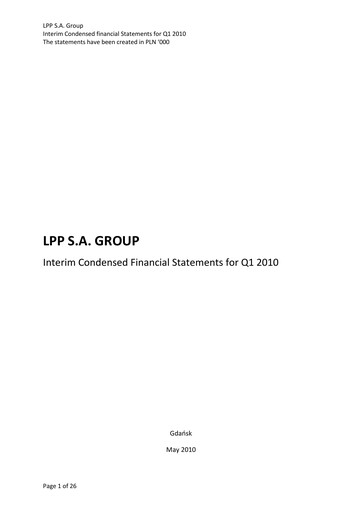 Miniature LPP SA Rapport trimestriel 2010-q1