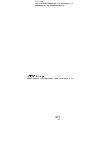 Miniature LPP SA Rapport trimestriel 2010-q4