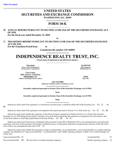 Miniature Independence Realty Trust
 Rapport annuel 2010