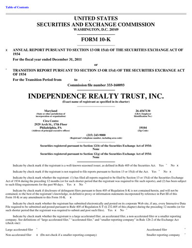 Miniature Independence Realty Trust
 Rapport annuel 2011