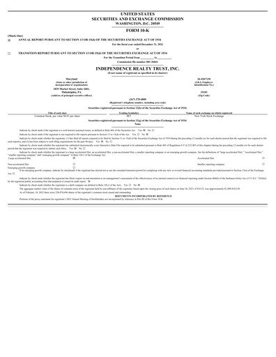 Miniature Independence Realty Trust
 Rapport annuel 2021