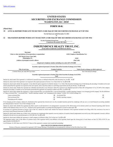 Miniature Independence Realty Trust
 Rapport annuel 2024