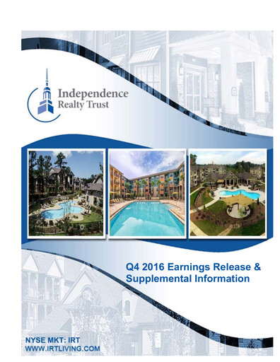 Miniature Independence Realty Trust
 Rapport trimestriel 2016-q4