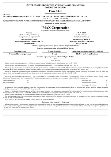 Thumbnail Imax Corp Annual Report 2020