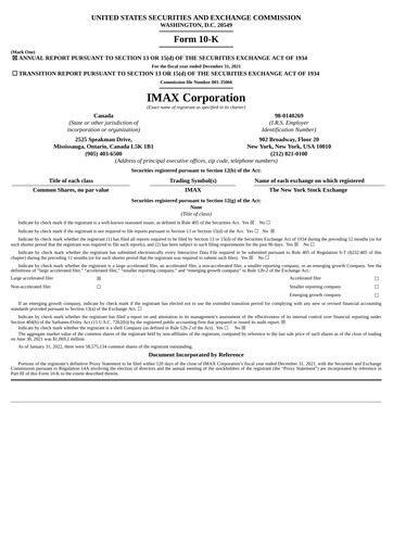 Thumbnail Imax Corp Annual Report 2021
