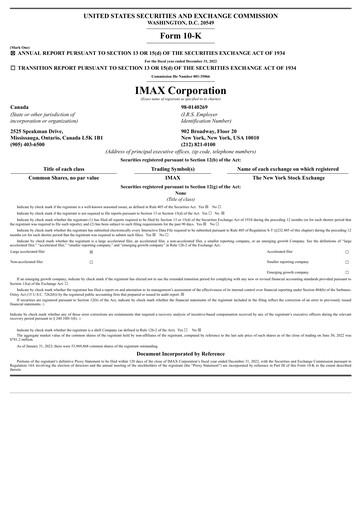 Thumbnail Imax Corp Annual Report 2022