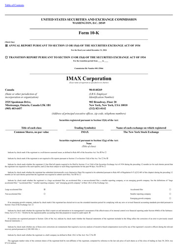 Thumbnail Imax Corp Annual Report 2024