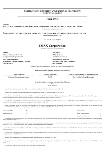 Thumbnail Imax Corp Annual Report 2025
