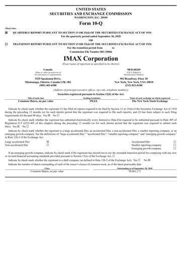 Thumbnail Imax Corp Quarterly Report 2020-q3
