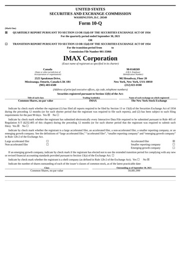 Thumbnail Imax Corp Quarterly Report 2021-q3