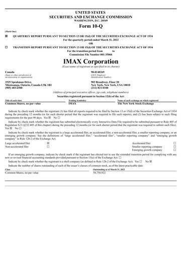 Thumbnail Imax Corp Quarterly Report 2022-q1