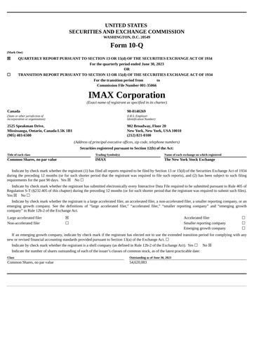 Thumbnail Imax Corp Quarterly Report 2023-q2