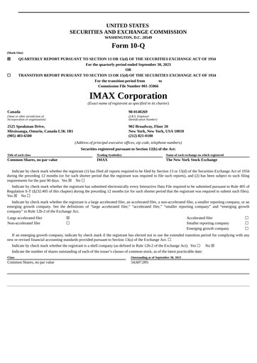 Thumbnail Imax Corp Quarterly Report 2023-q3