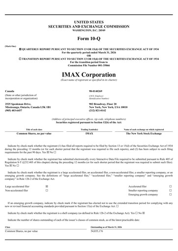 Thumbnail Imax Corp Quarterly Report 2026-q1