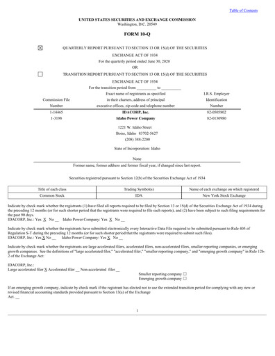 Thumbnail Idacorp Quarterly Report 2020-q2